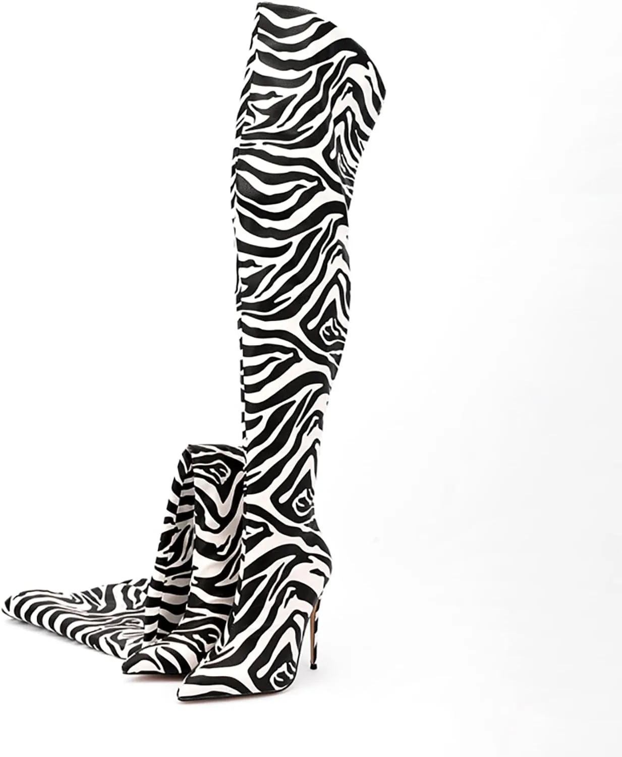Thigh high boots for women striped Back zipper Burgundy Zebra Print Over the knee Sexy gold white pointed toe Cow Print leopard Magenta stiletto heel