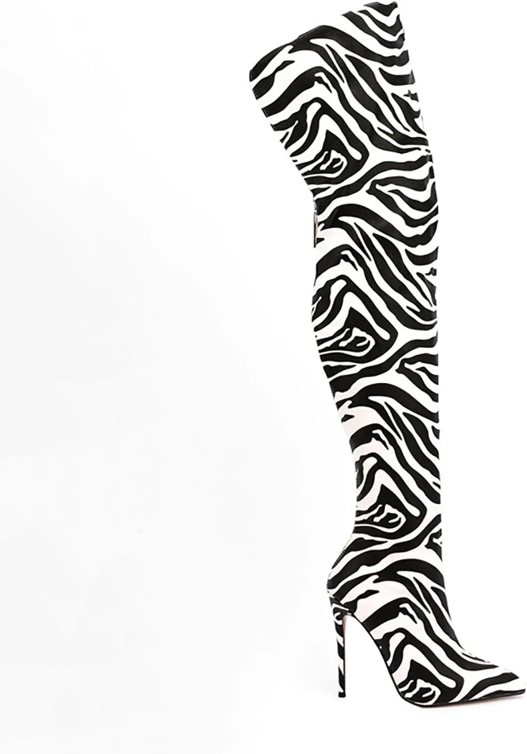 Thigh high boots for women striped Back zipper Burgundy Zebra Print Over the knee Sexy gold white pointed toe Cow Print leopard Magenta stiletto heel