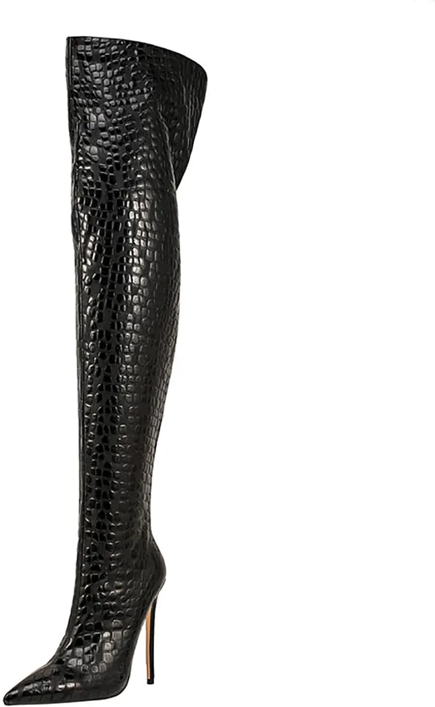 Thigh high boots for women striped Back zipper Burgundy Zebra Print Over the knee Sexy gold white pointed toe Cow Print leopard Magenta stiletto heel