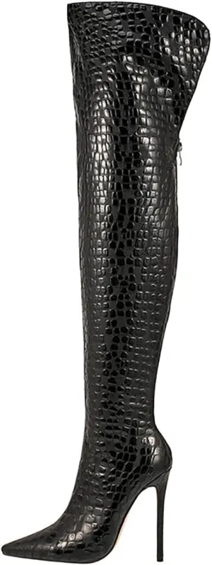 Thigh high boots for women striped Back zipper Burgundy Zebra Print Over the knee Sexy gold white pointed toe Cow Print leopard Magenta stiletto heel