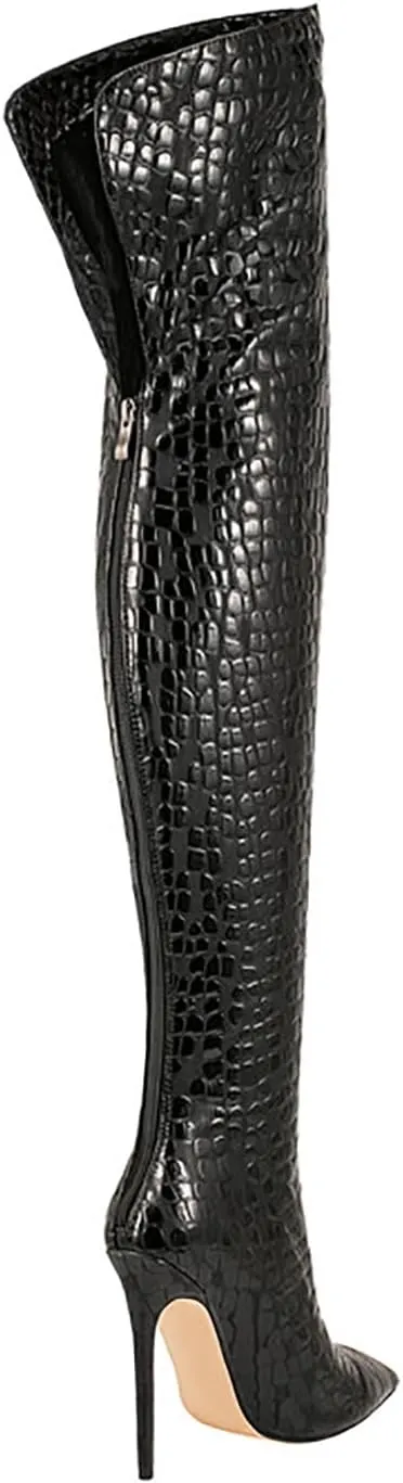 Thigh high boots for women striped Back zipper Burgundy Zebra Print Over the knee Sexy gold white pointed toe Cow Print leopard Magenta stiletto heel
