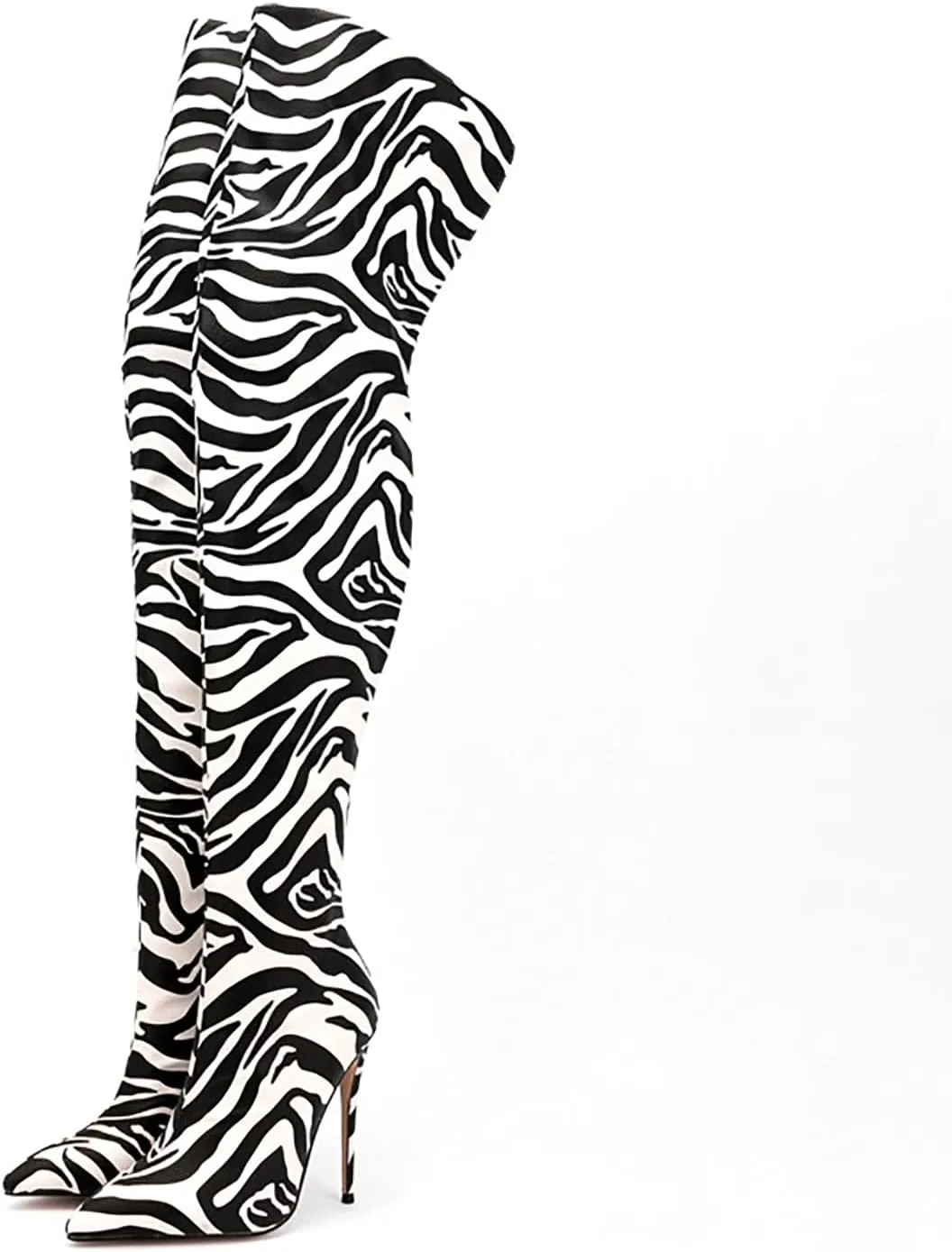 Thigh high boots for women striped Back zipper Burgundy Zebra Print Over the knee Sexy gold white pointed toe Cow Print leopard Magenta stiletto heel
