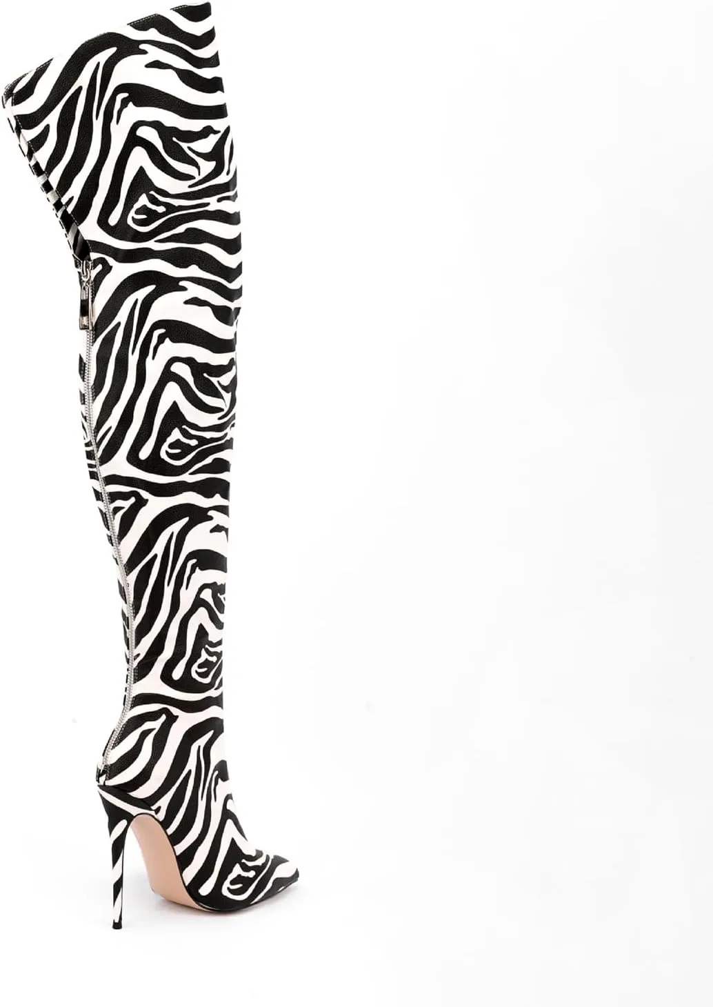 Thigh high boots for women striped Back zipper Burgundy Zebra Print Over the knee Sexy gold white pointed toe Cow Print leopard Magenta stiletto heel
