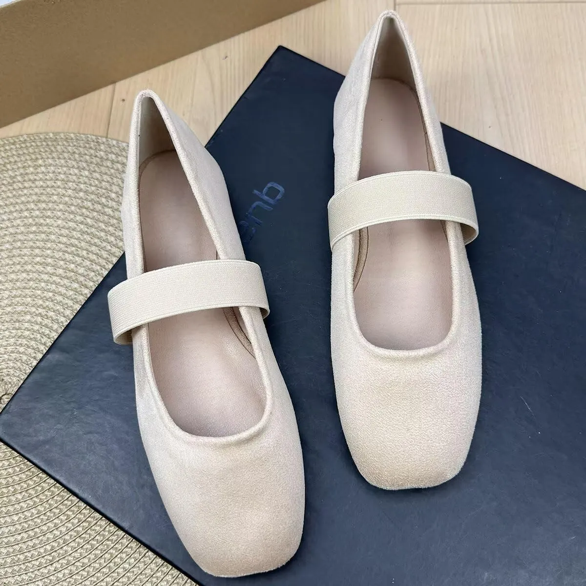 TN TANGNEST Ballet Flats for Women Soft Leather Ankle Buckle Flats Comfortable Square Toe Mary Jane Flats