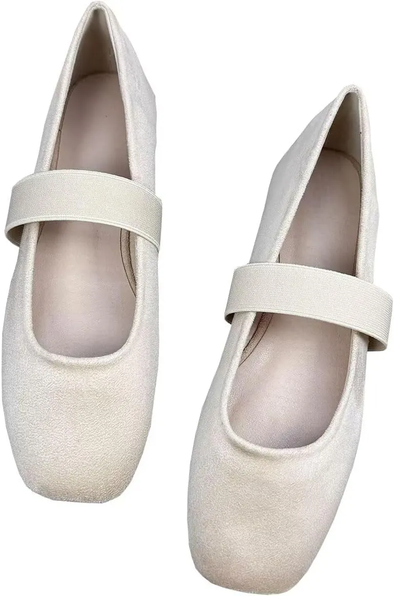 TN TANGNEST Ballet Flats for Women Soft Leather Ankle Buckle Flats Comfortable Square Toe Mary Jane Flats