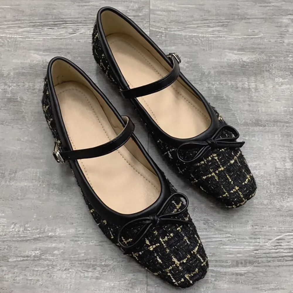 TN TANGNEST Flats for Women Classical Square Toe Mary Jane Flats Soft One Line Strap Flats Slip On Flats