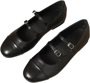 TN TANGNEST Leather Flats for Women Comfortable Round Toe Slip On Ballet Flats Retro Dress Mary Jane Flats