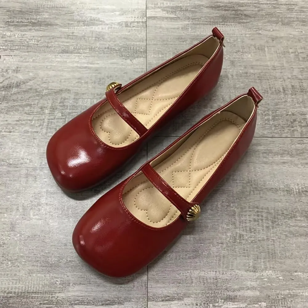 TN TANGNEST Leather Flats for Women Comfortable Round Toe Slip On Ballet Flats Retro Dress Mary Jane Flats