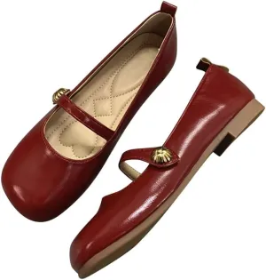 TN TANGNEST Leather Flats for Women Comfortable Round Toe Slip On Ballet Flats Retro Dress Mary Jane Flats