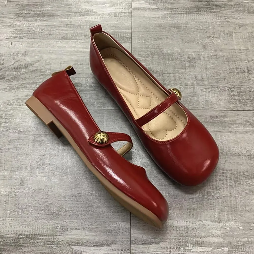 TN TANGNEST Leather Flats for Women Comfortable Round Toe Slip On Ballet Flats Retro Dress Mary Jane Flats