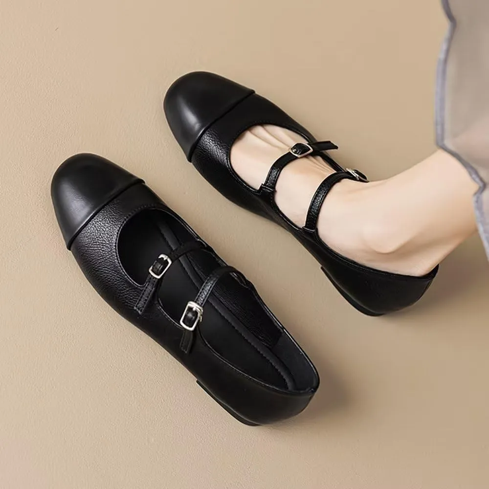 TN TANGNEST Leather Flats for Women Comfortable Round Toe Slip On Ballet Flats Retro Dress Mary Jane Flats