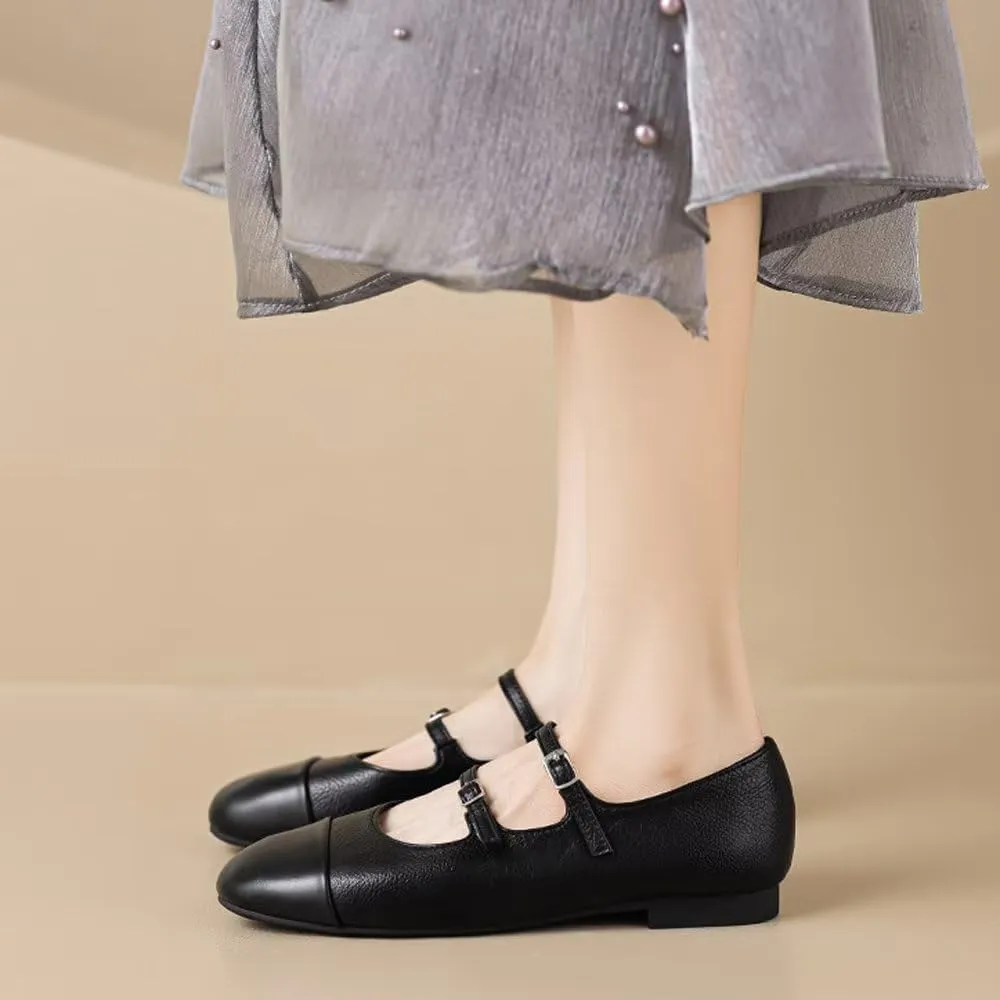 TN TANGNEST Leather Flats for Women Comfortable Round Toe Slip On Ballet Flats Retro Dress Mary Jane Flats
