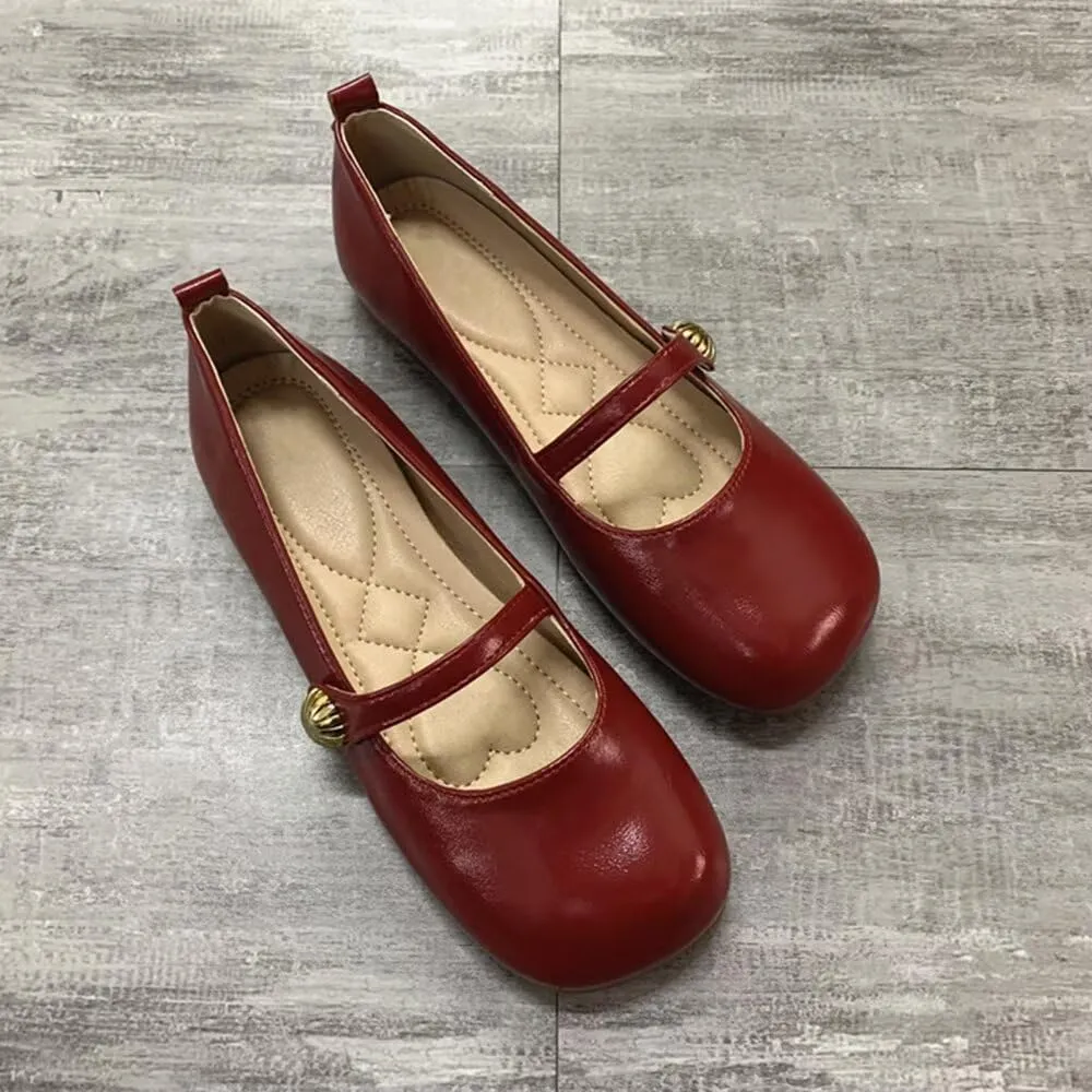 TN TANGNEST Leather Flats for Women Comfortable Round Toe Slip On Ballet Flats Retro Dress Mary Jane Flats