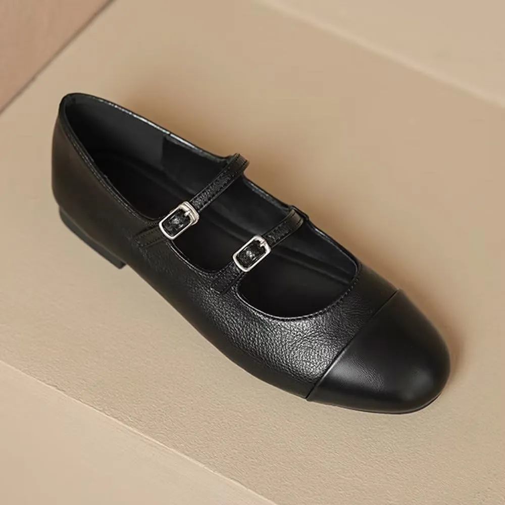 TN TANGNEST Leather Flats for Women Comfortable Round Toe Slip On Ballet Flats Retro Dress Mary Jane Flats