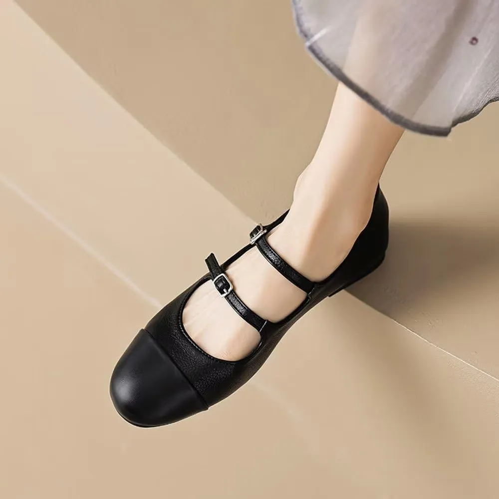 TN TANGNEST Leather Flats for Women Comfortable Round Toe Slip On Ballet Flats Retro Dress Mary Jane Flats