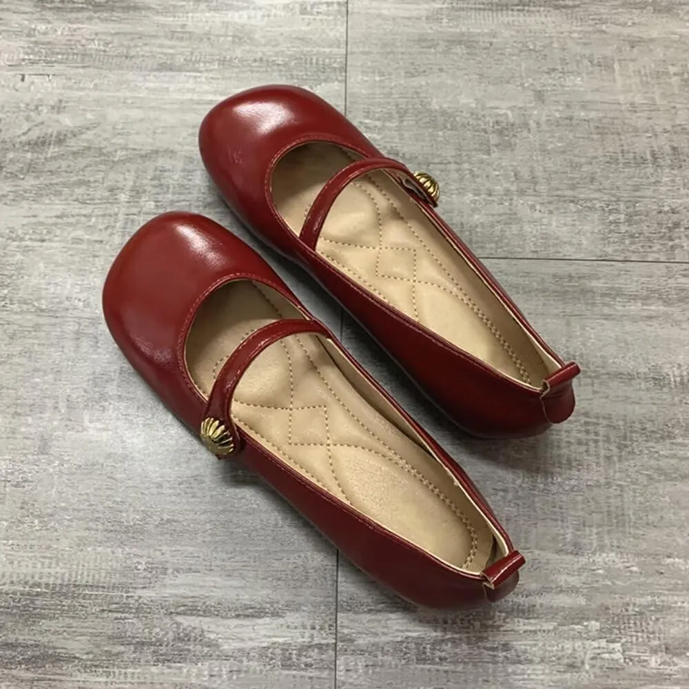 TN TANGNEST Leather Flats for Women Comfortable Round Toe Slip On Ballet Flats Retro Dress Mary Jane Flats