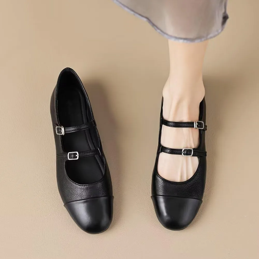 TN TANGNEST Leather Flats for Women Comfortable Round Toe Slip On Ballet Flats Retro Dress Mary Jane Flats
