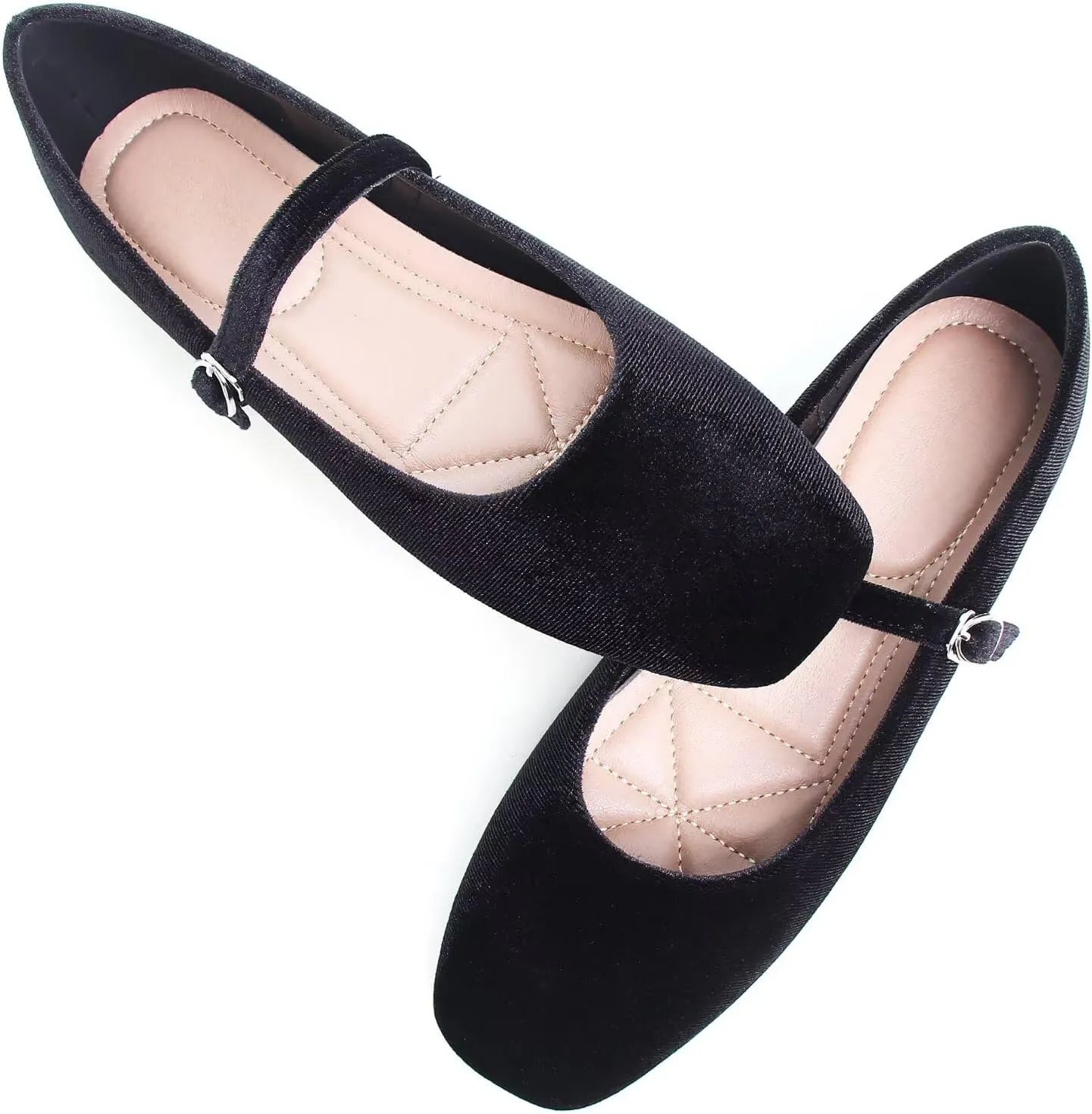 TN TANGNEST Leather Flats for Women Comfortable Square Toe Slip On Flats Soft Work Flats Retro Mary Jane Flats