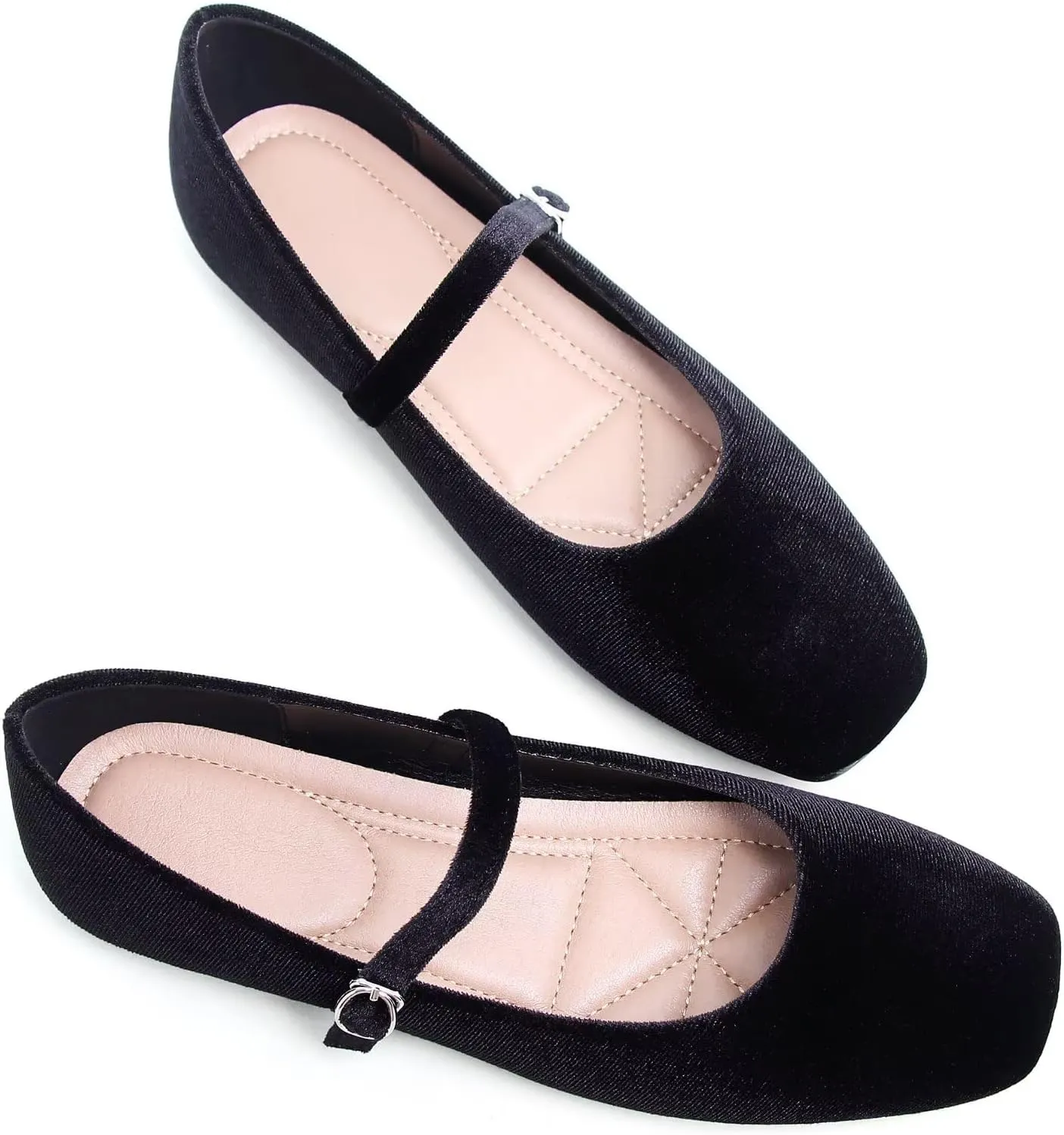 TN TANGNEST Leather Flats for Women Comfortable Square Toe Slip On Flats Soft Work Flats Retro Mary Jane Flats