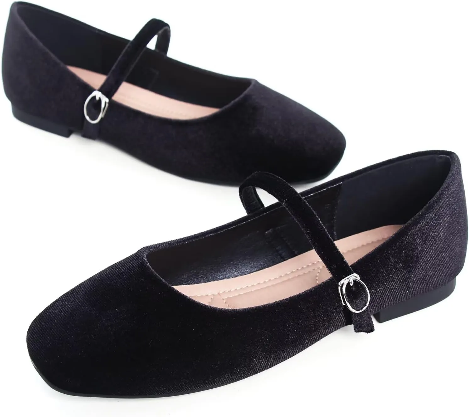 TN TANGNEST Leather Flats for Women Comfortable Square Toe Slip On Flats Soft Work Flats Retro Mary Jane Flats