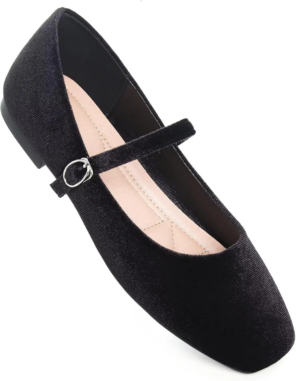 TN TANGNEST Leather Flats for Women Comfortable Square Toe Slip On Flats Soft Work Flats Retro Mary Jane Flats