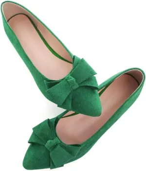 TN TANGNEST Women Classical Bowknot Flats Soft Comfort Pointed Toe Wedding Dress Shoes Walking Flats Grass Green 39(7.5)