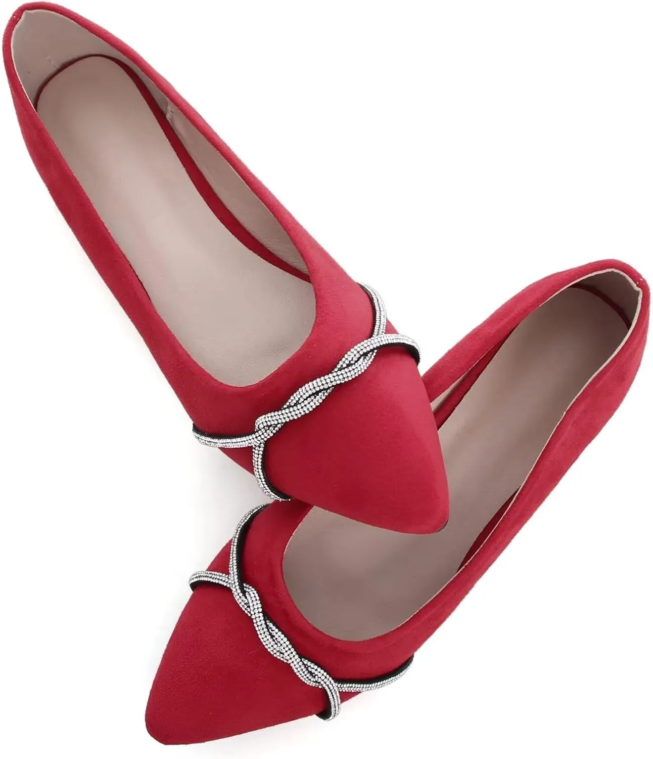 TN TANGNEST Womens Casual Flats Fashion Chain Pointed Toe Ballet Flats Rhinestone Flats Comfort Slip On Dress Shoes