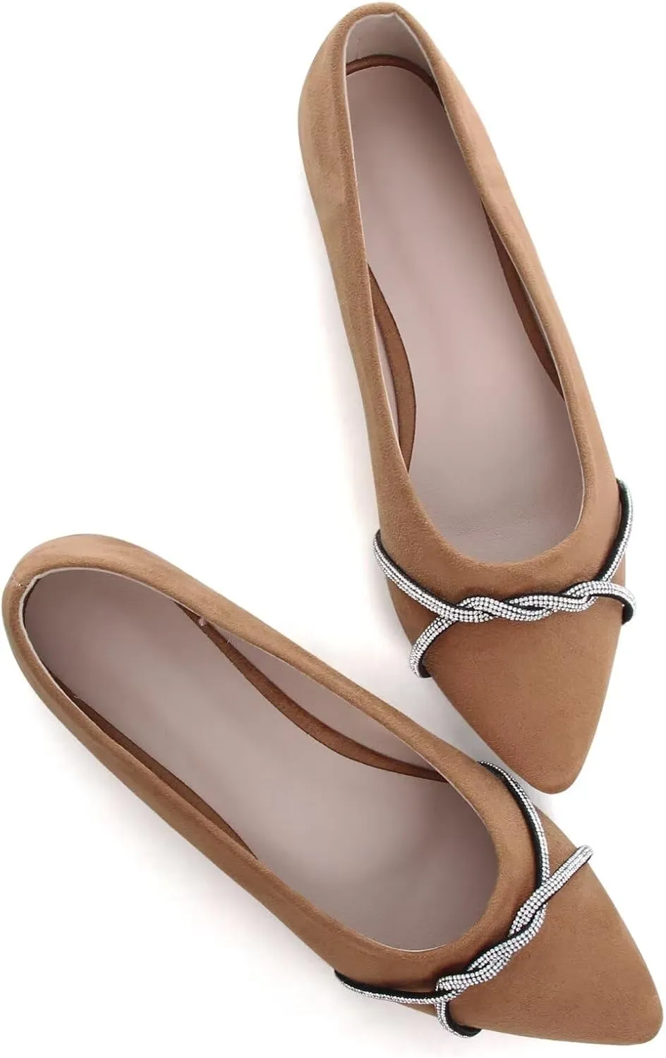 TN TANGNEST Womens Casual Flats Fashion Chain Pointed Toe Ballet Flats Rhinestone Flats Comfort Slip On Dress Shoes