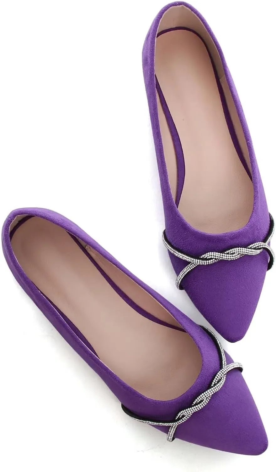 TN TANGNEST Womens Casual Flats Fashion Chain Pointed Toe Ballet Flats Rhinestone Flats Comfort Slip On Dress Shoes
