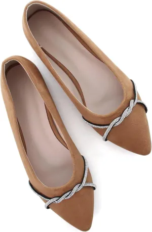 TN TANGNEST Womens Casual Flats Fashion Chain Pointed Toe Ballet Flats Rhinestone Flats Comfort Slip On Dress Shoes