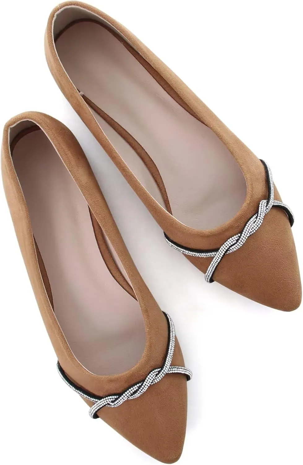 TN TANGNEST Womens Casual Flats Fashion Chain Pointed Toe Ballet Flats Rhinestone Flats Comfort Slip On Dress Shoes