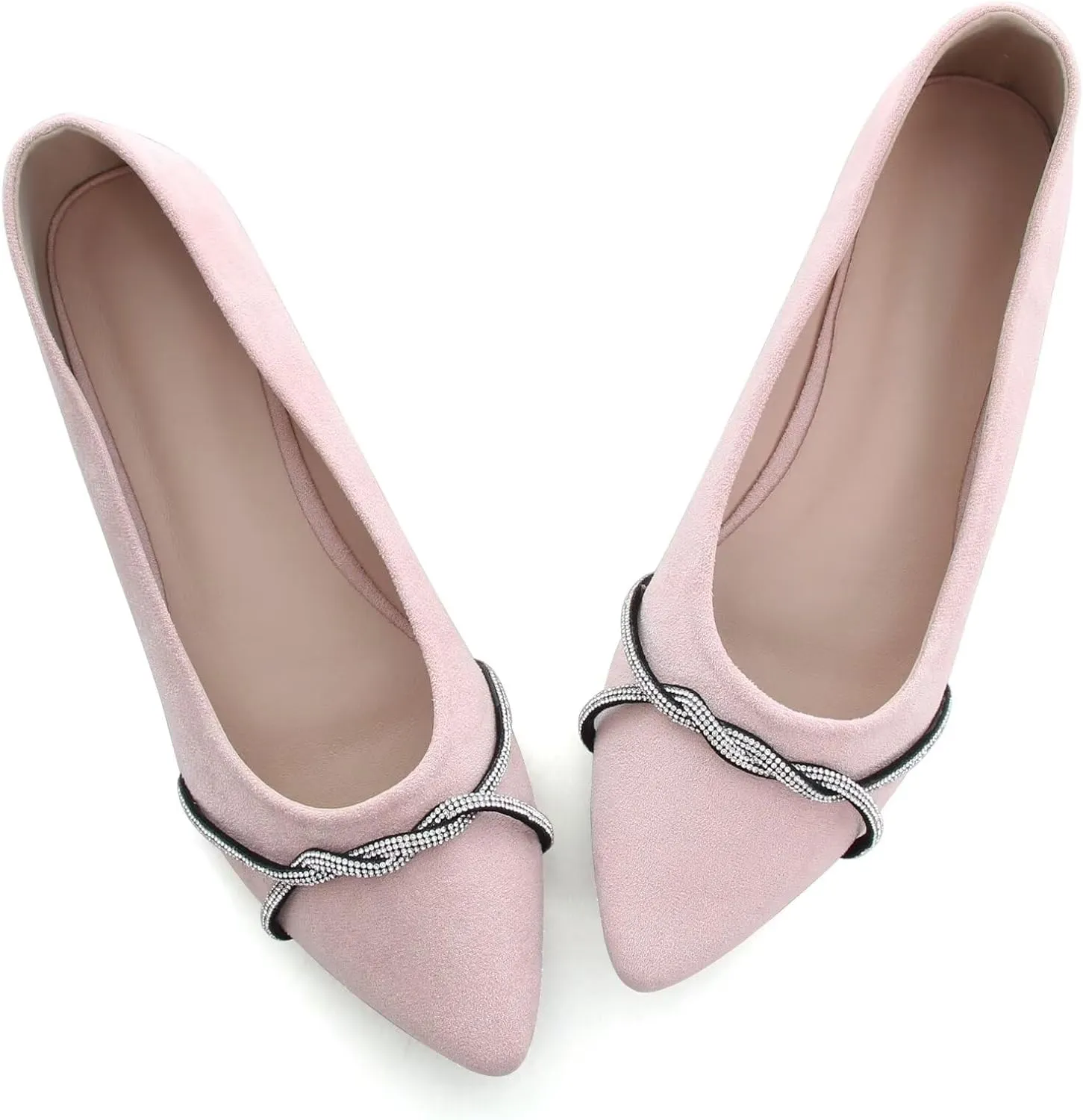 TN TANGNEST Womens Casual Flats Fashion Chain Pointed Toe Ballet Flats Rhinestone Flats Comfort Slip On Dress Shoes