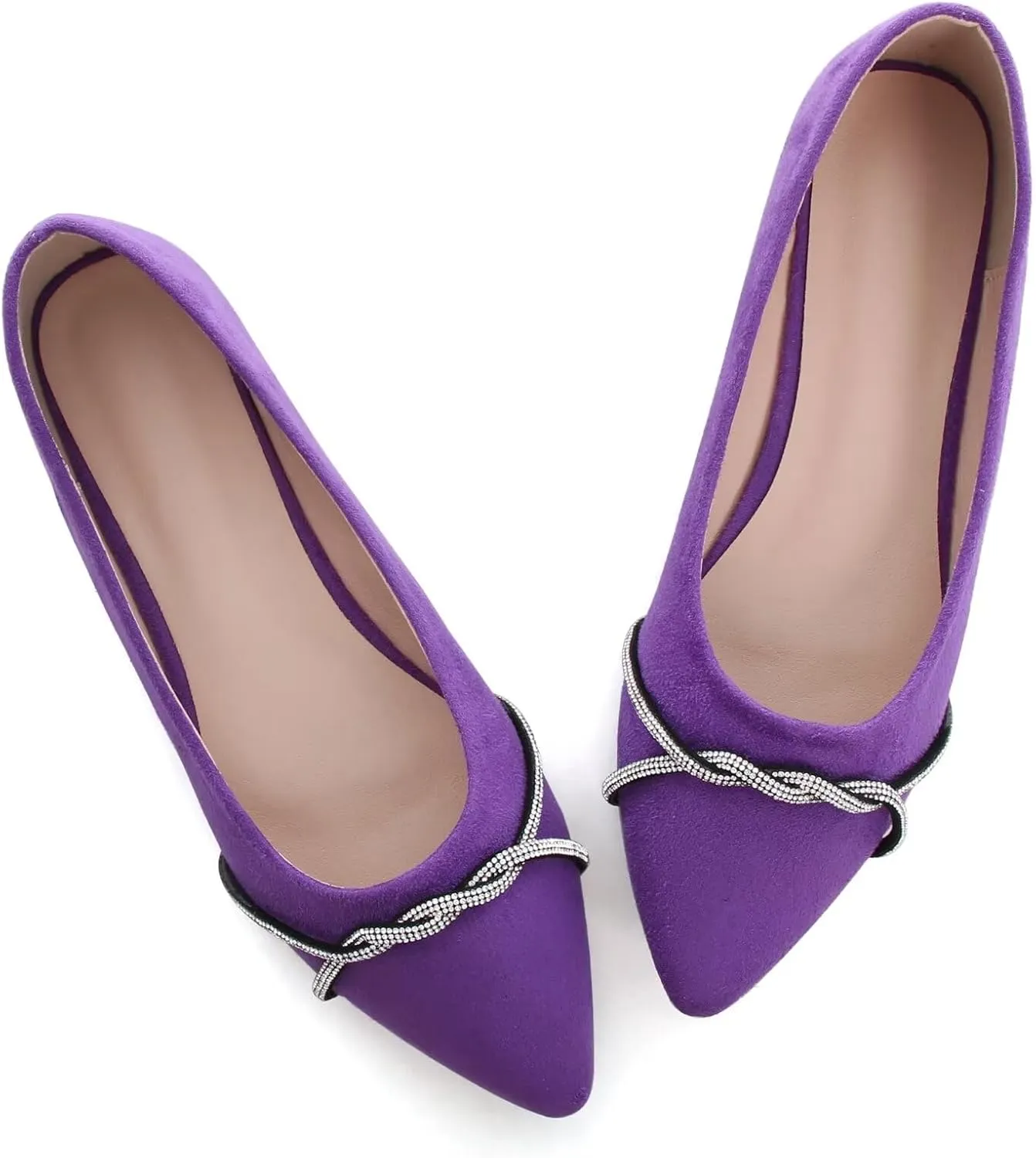 TN TANGNEST Womens Casual Flats Fashion Chain Pointed Toe Ballet Flats Rhinestone Flats Comfort Slip On Dress Shoes