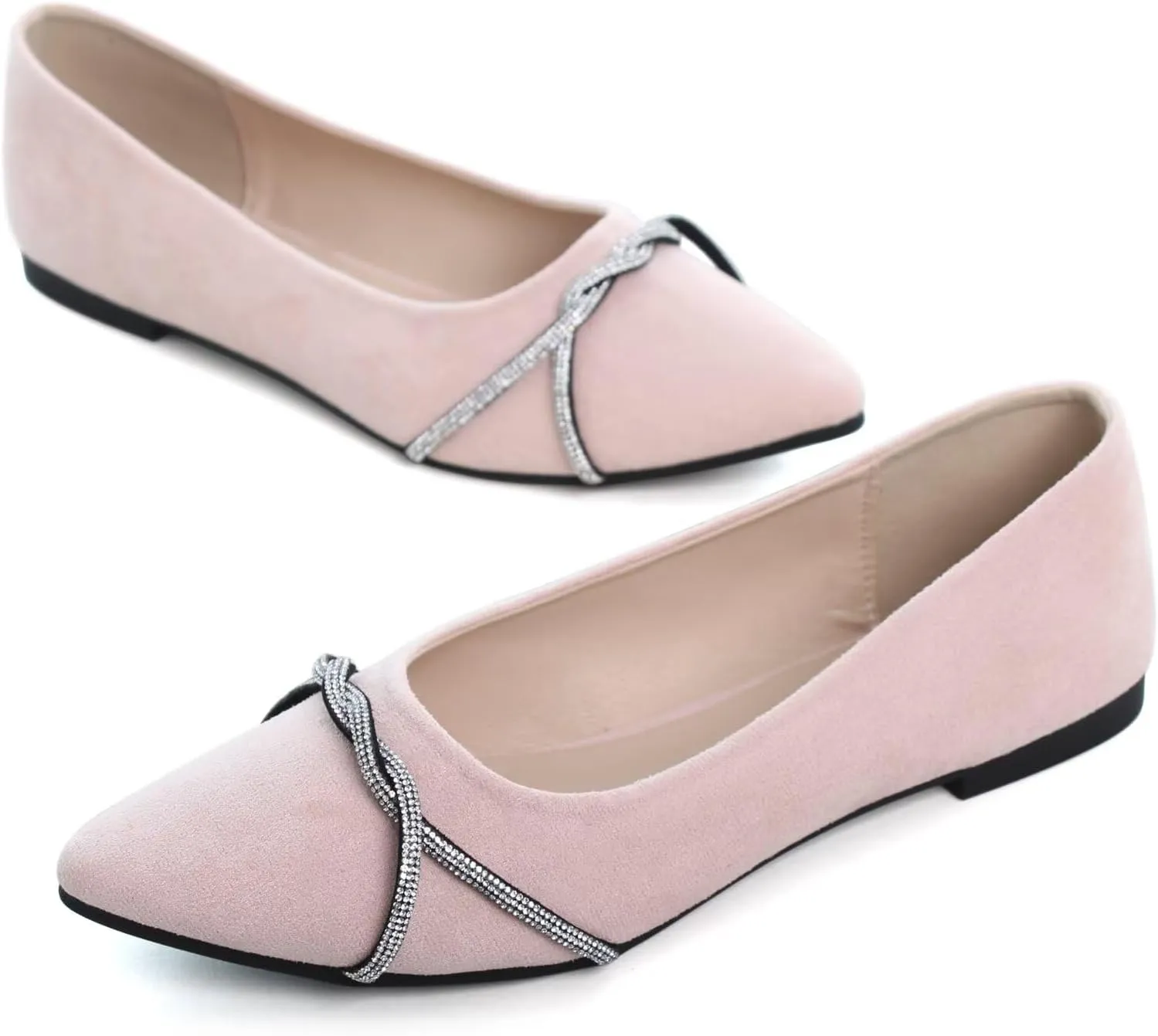 TN TANGNEST Womens Casual Flats Fashion Chain Pointed Toe Ballet Flats Rhinestone Flats Comfort Slip On Dress Shoes