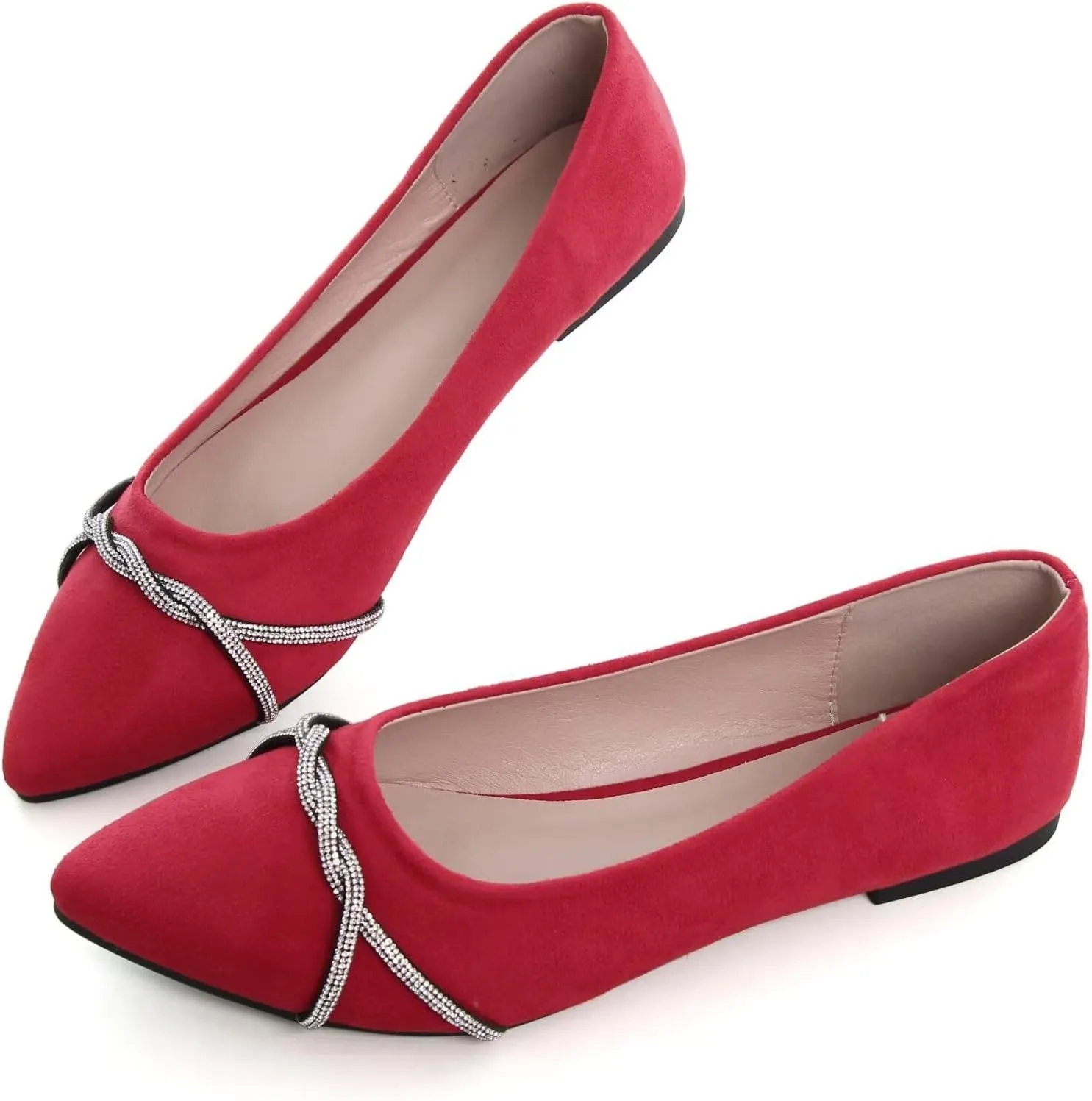 TN TANGNEST Womens Casual Flats Fashion Chain Pointed Toe Ballet Flats Rhinestone Flats Comfort Slip On Dress Shoes