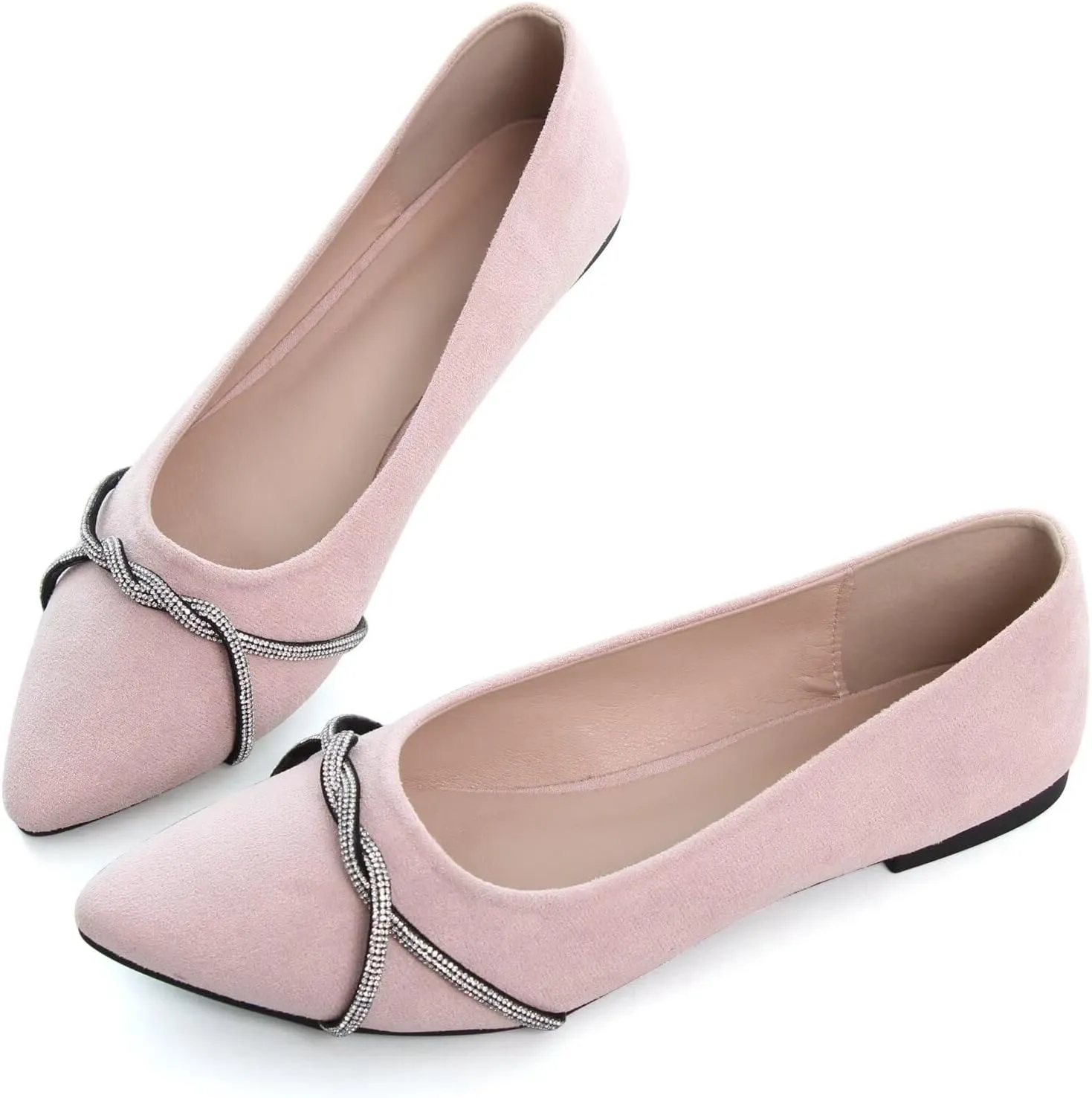 TN TANGNEST Womens Casual Flats Fashion Chain Pointed Toe Ballet Flats Rhinestone Flats Comfort Slip On Dress Shoes