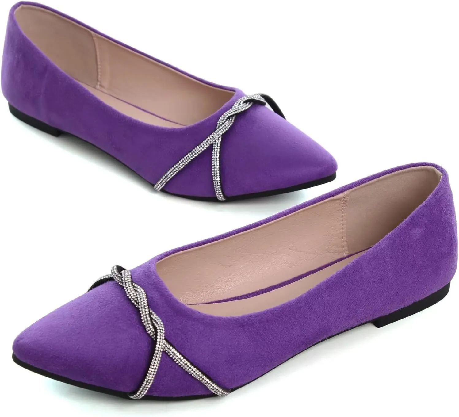 TN TANGNEST Womens Casual Flats Fashion Chain Pointed Toe Ballet Flats Rhinestone Flats Comfort Slip On Dress Shoes