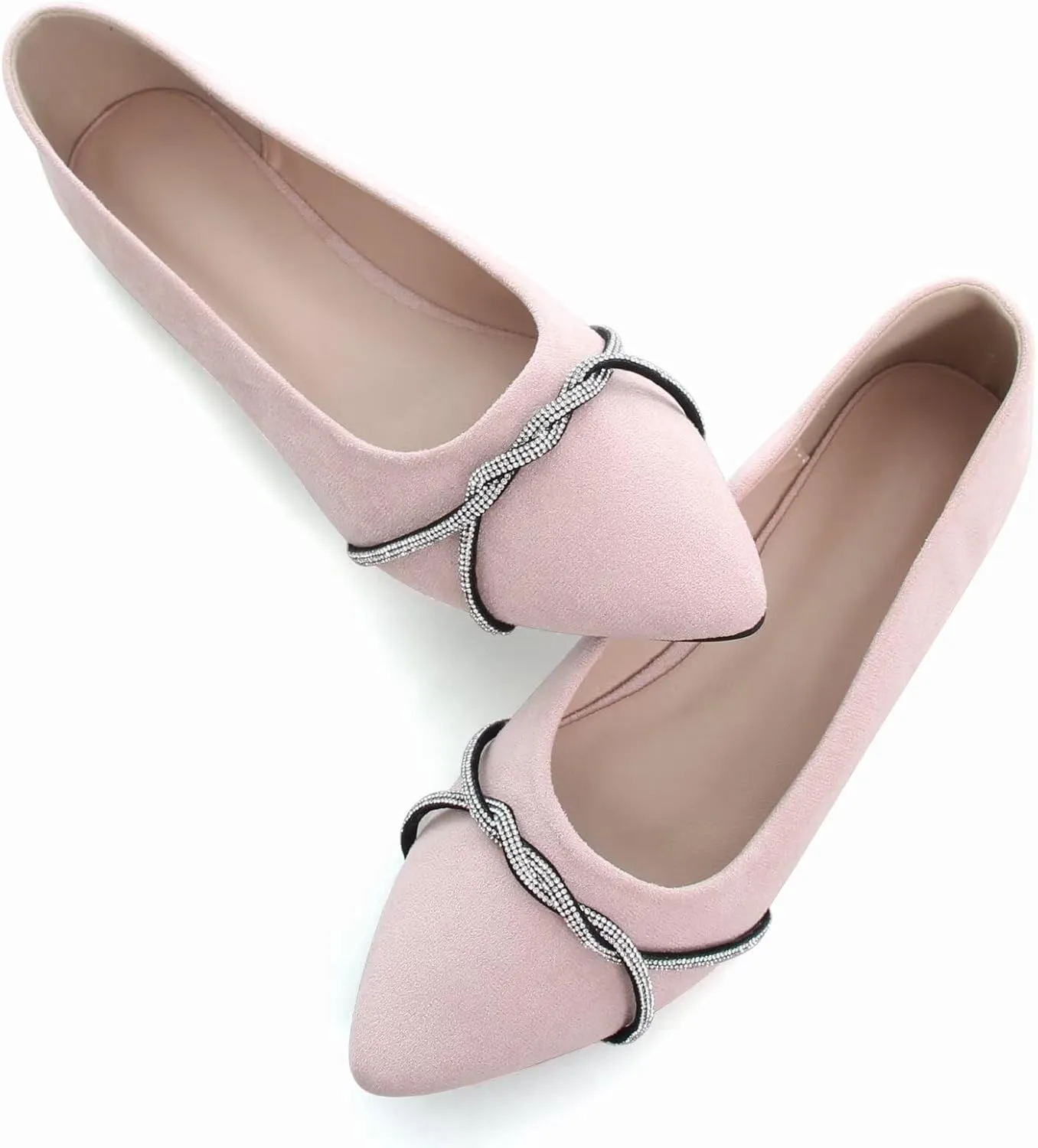 TN TANGNEST Womens Casual Flats Fashion Chain Pointed Toe Ballet Flats Rhinestone Flats Comfort Slip On Dress Shoes