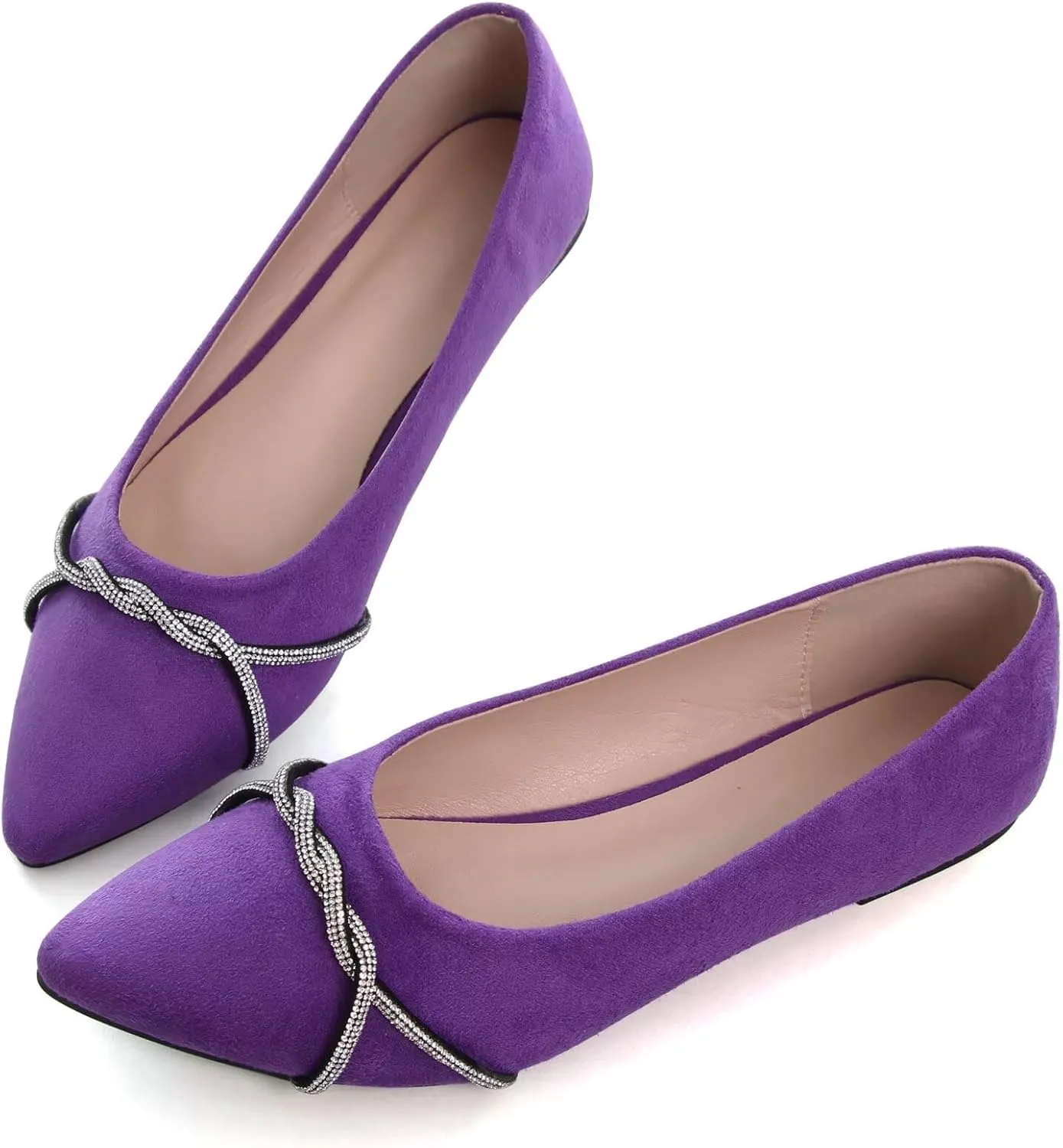 TN TANGNEST Womens Casual Flats Fashion Chain Pointed Toe Ballet Flats Rhinestone Flats Comfort Slip On Dress Shoes