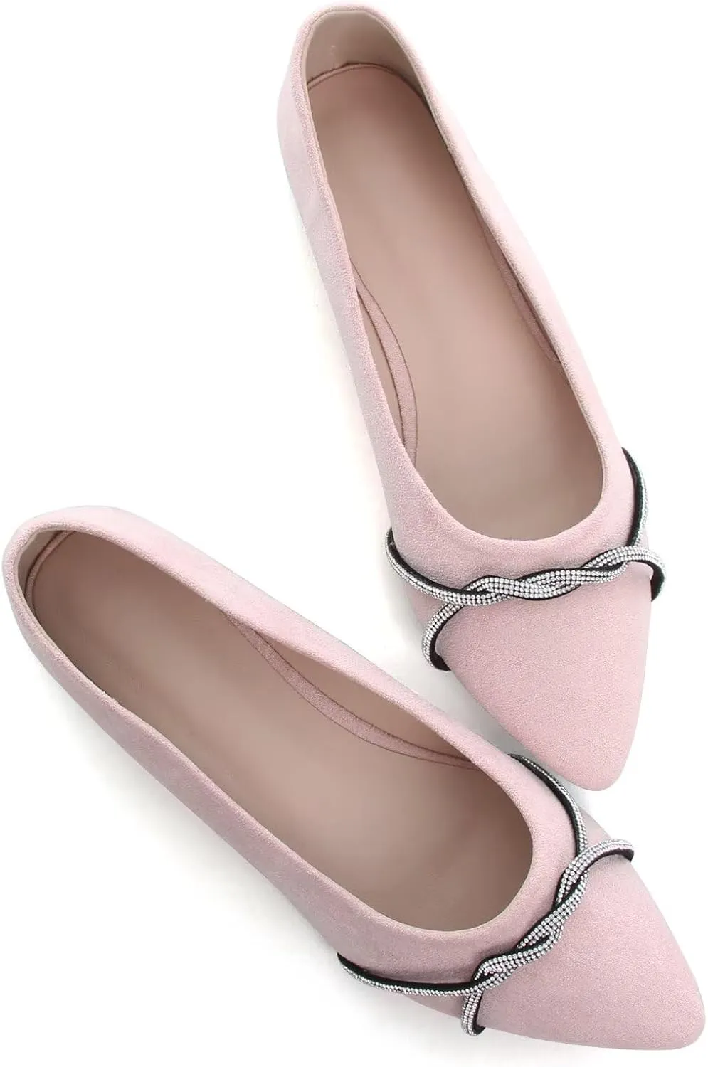 TN TANGNEST Womens Casual Flats Fashion Chain Pointed Toe Ballet Flats Rhinestone Flats Comfort Slip On Dress Shoes