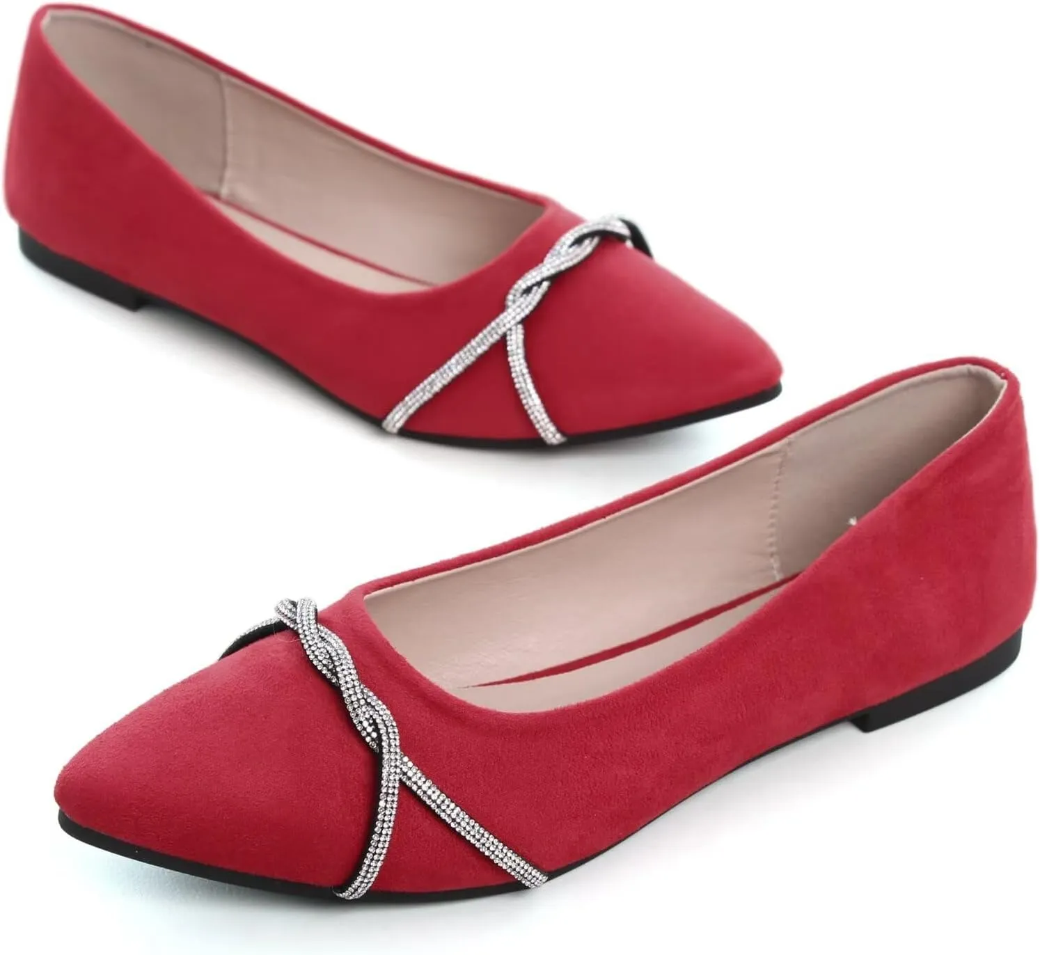 TN TANGNEST Womens Casual Flats Fashion Chain Pointed Toe Ballet Flats Rhinestone Flats Comfort Slip On Dress Shoes