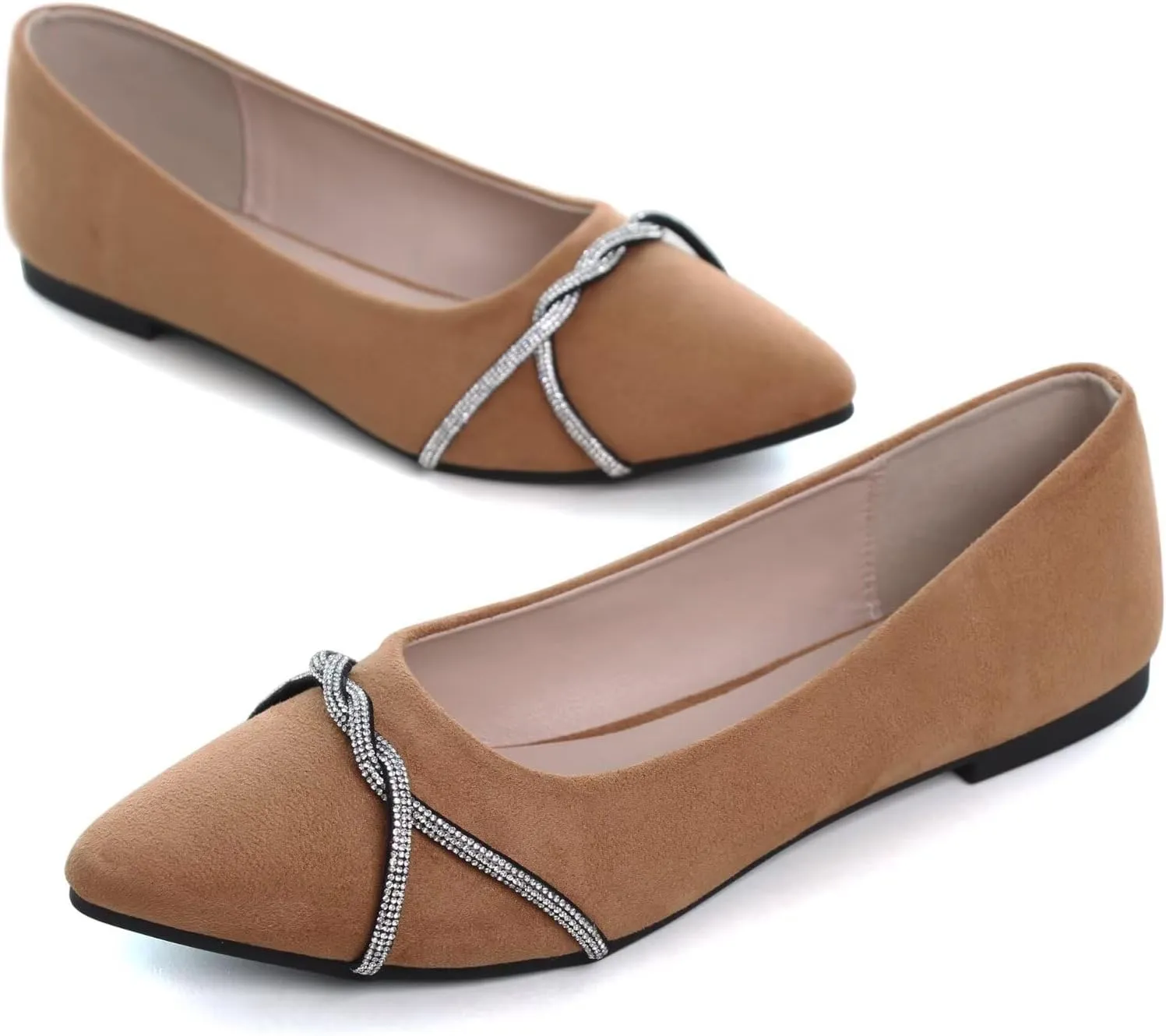 TN TANGNEST Womens Casual Flats Fashion Chain Pointed Toe Ballet Flats Rhinestone Flats Comfort Slip On Dress Shoes
