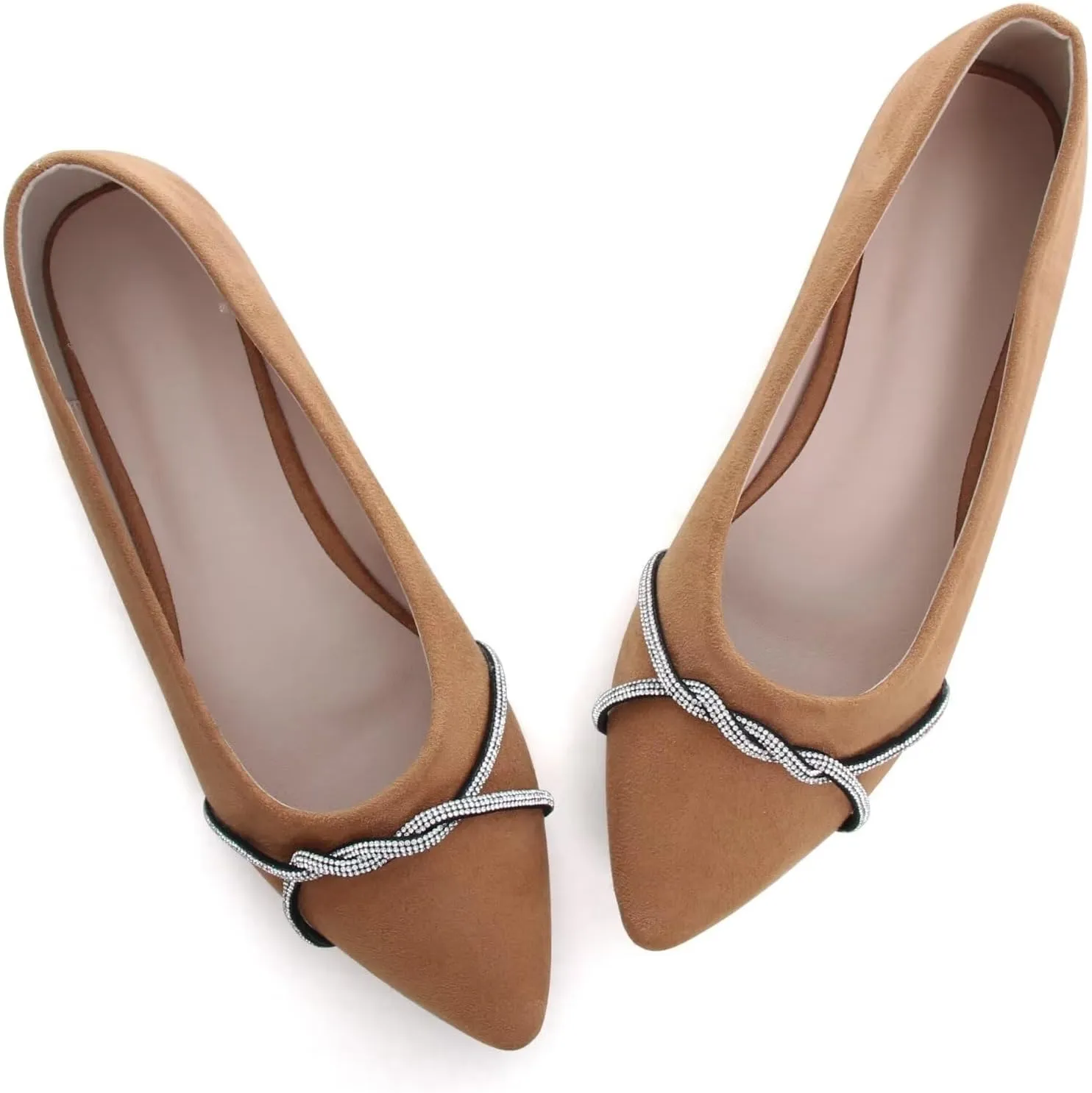TN TANGNEST Womens Casual Flats Fashion Chain Pointed Toe Ballet Flats Rhinestone Flats Comfort Slip On Dress Shoes