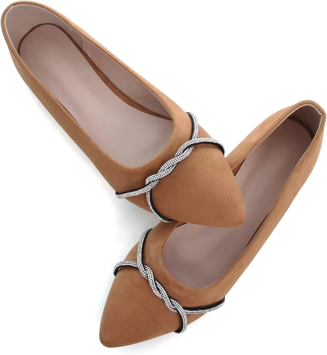 TN TANGNEST Womens Casual Flats Fashion Chain Pointed Toe Ballet Flats Rhinestone Flats Comfort Slip On Dress Shoes