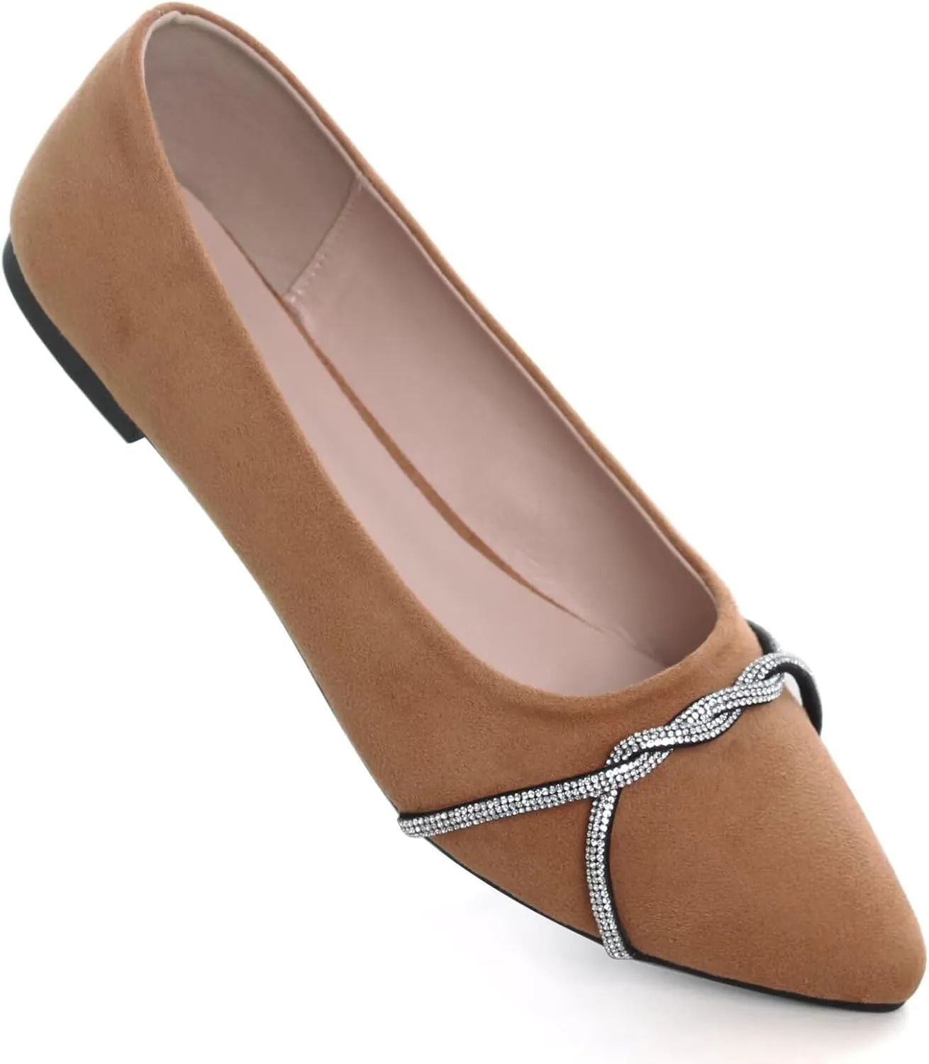 TN TANGNEST Womens Casual Flats Fashion Chain Pointed Toe Ballet Flats Rhinestone Flats Comfort Slip On Dress Shoes