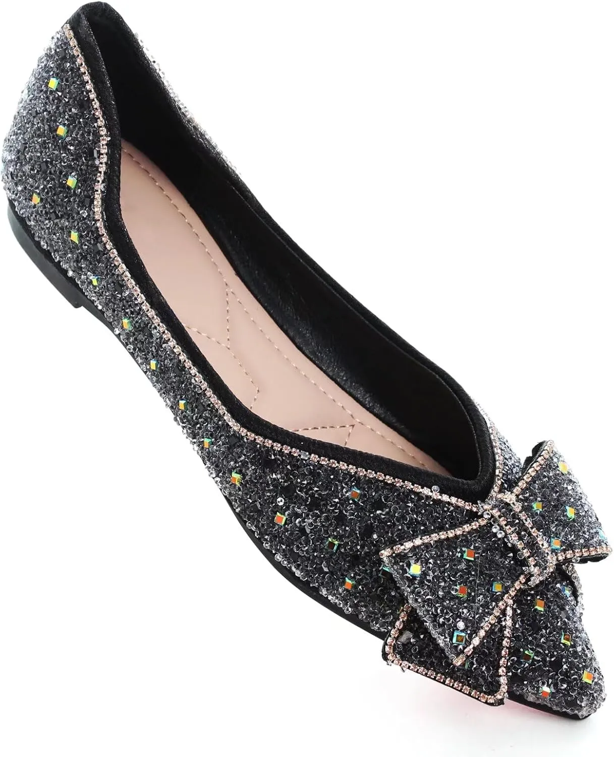 TN TANGNEST Womens Christmas Flat Shoes Snowflake Bell Bowknot Flats Fashion Pointed Toe Comfortable Slip On Flats