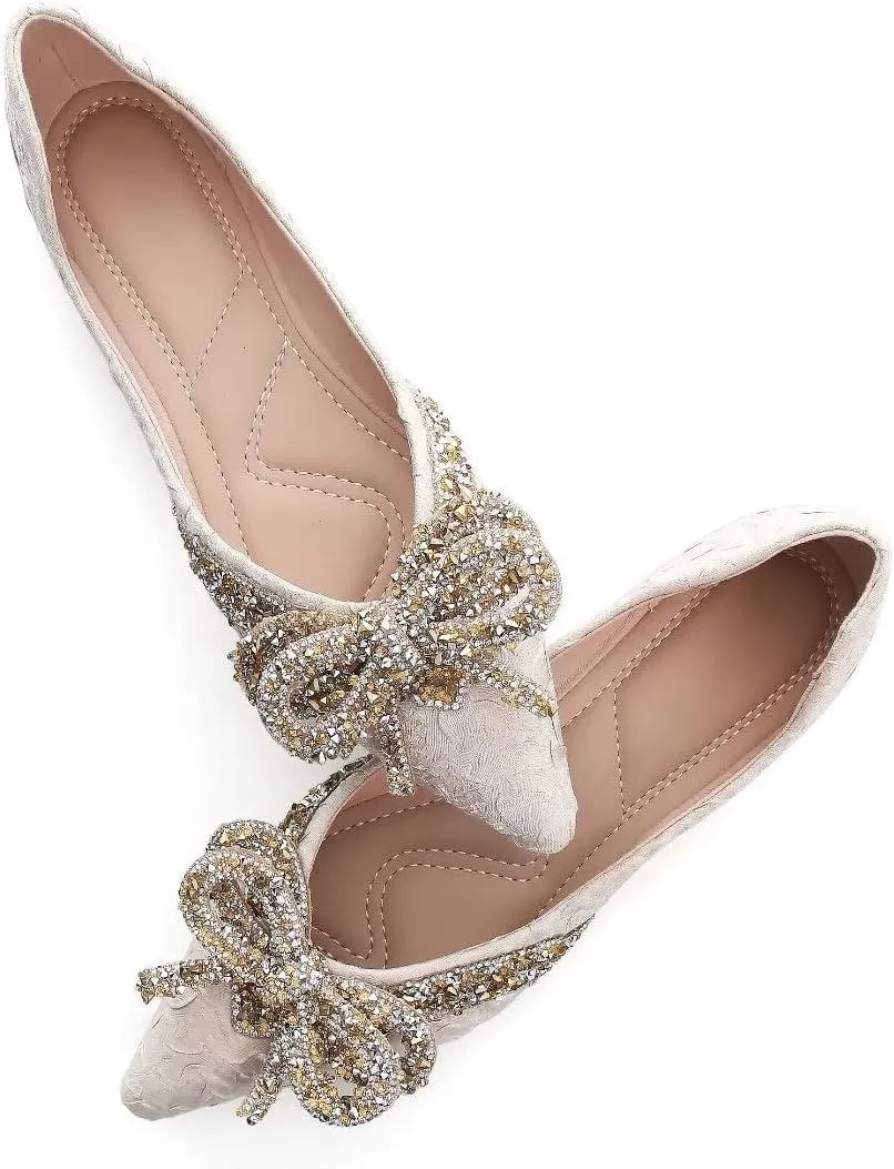 TN TANGNEST Womens Christmas Flat Shoes Snowflake Bell Bowknot Flats Fashion Pointed Toe Comfortable Slip On Flats
