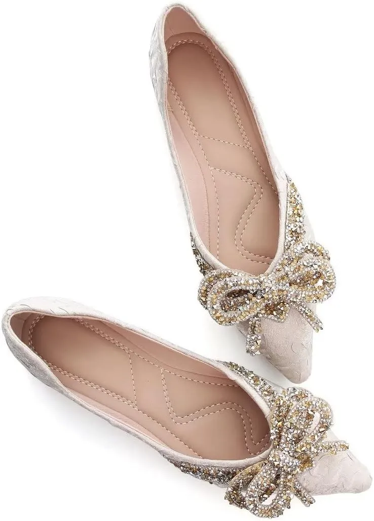 TN TANGNEST Womens Christmas Flat Shoes Snowflake Bell Bowknot Flats Fashion Pointed Toe Comfortable Slip On Flats