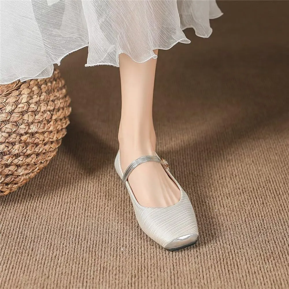 TN TANGNEST Women's Mary Jane Flats Fashion Square Toe Slip On Buckle Flats Soft Comfortable Casual Flat Shoes