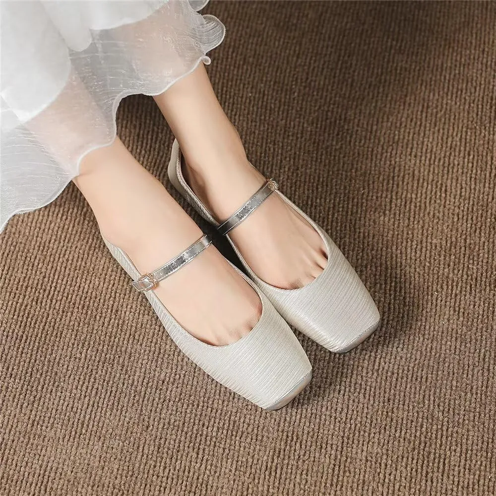 TN TANGNEST Women's Mary Jane Flats Fashion Square Toe Slip On Buckle Flats Soft Comfortable Casual Flat Shoes